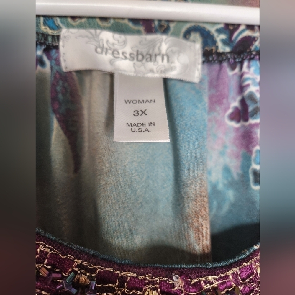 Dressbarn Beaded Floral Top 3X Made in USA Purple Blouse - Picture 3 of 6